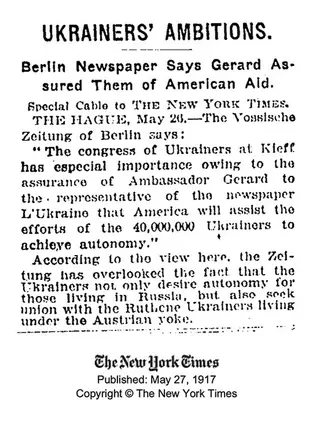 Амбіції українців. Стаття в New York Times 1917