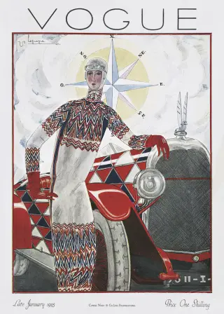 Georges Lepape’s “Simultaneous” Vogue Cover, "Simultaneous" dress designed by artist Sonia Delaunay. 