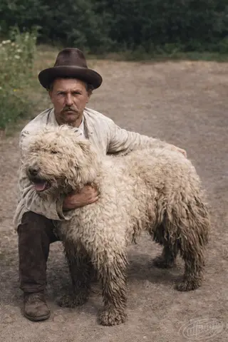 Yevhen Chykalenko with dog