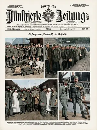 Front page of an Austrian periodical featuring Olena Stepaniv after her return from captivity