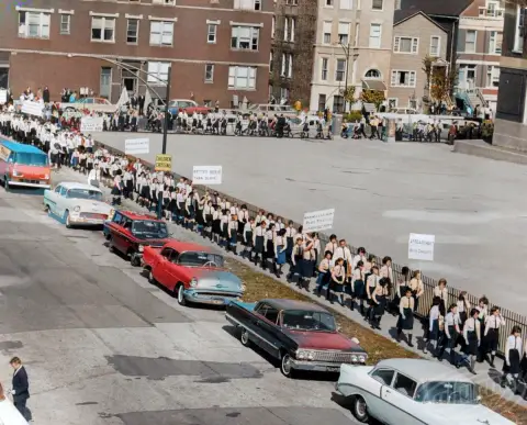 People of Ukrainian descent march at Western and Rice avenues on Oct. 13, 1963, in remembrance of the 30th anniversary of the Holodomor, a famine in Soviet Ukraine that killed millions of Ukrainians.
