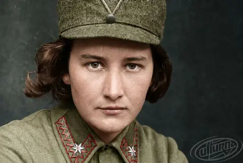 Studio portrait of USS officer (khorunzha) Olena Stepaniv, c. 1914–1915