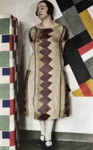 Sonia Delaunay in a patterned dress