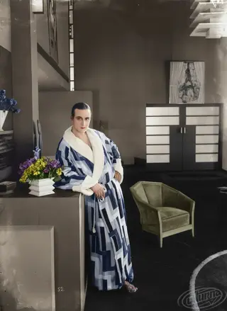 Model in a men's robe